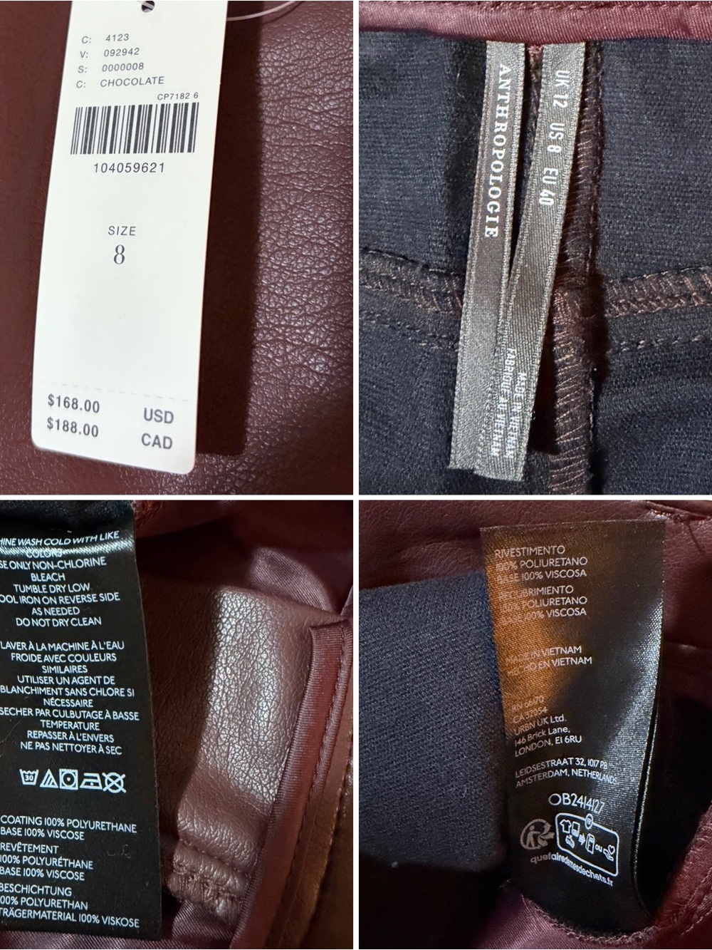 Anthropologie Laser Cut Faux Leather Novelty Slim Flare Pants Burgundy 8 NWT - Picture 12 of 13